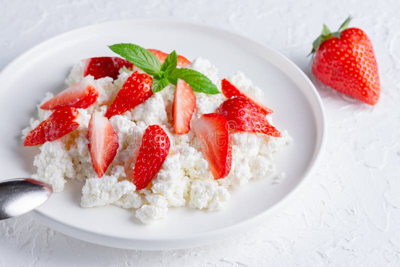 Healthy Breakfast Cottage Cheese with Strawberries Stock Image Image