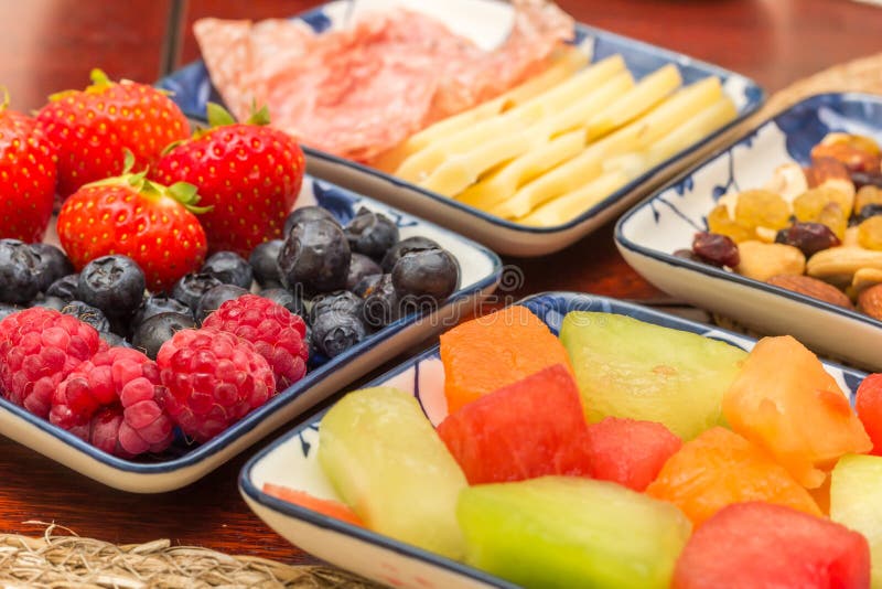 Healthy Breakfast with Fresh Fruit, Nuts and Cheese Stock Image Image