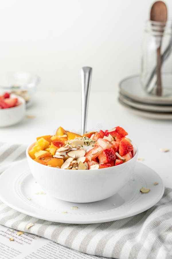 Healthy Breakfast with Fresh Fruits and Nuts Stock Image Image of