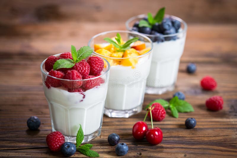 Healthy breakfast fresh yogurt with berry fruits