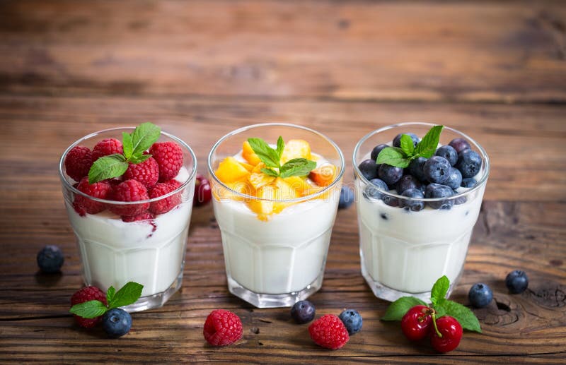 Healthy breakfast fresh yogurt with berry fruits