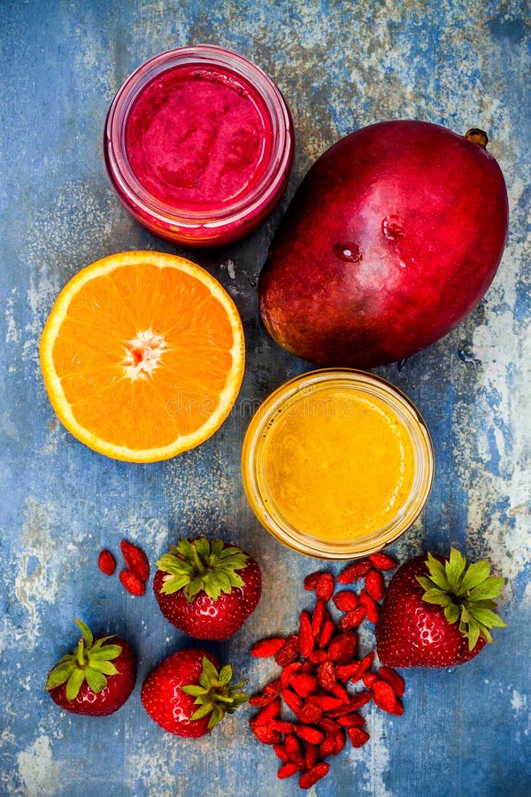 Healthy Breakfast Fruit Smoothie with Superfoods. Mango Goji Berry