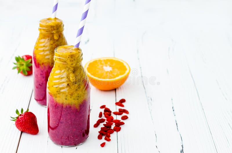 Healthy Breakfast Fruit Smoothie with Superfoods. Mango Goji Berry
