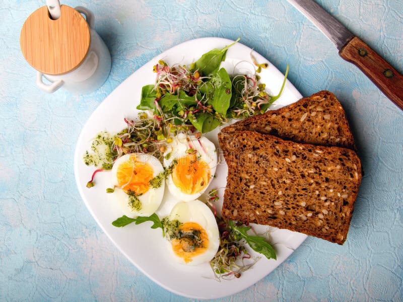 Healthy Breakfast: Hard Boiled Eggs, Fresh Radish Sprouts ...