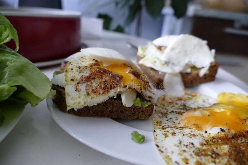 Reakfast Made of Bread with Fried Egg Cheese and Beans Stock Image