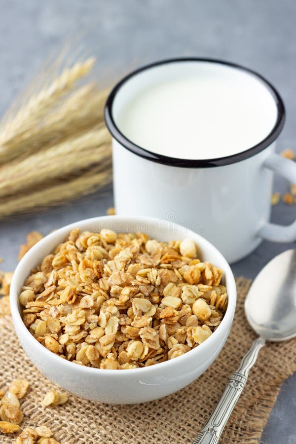 Healthy Breakfast with Muesli and Milk Stock Image Image of fiber