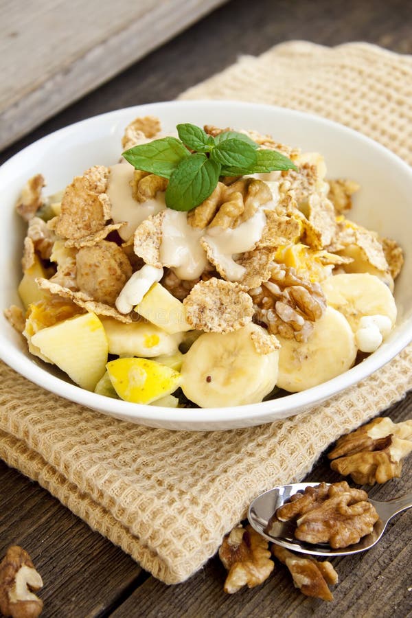 Healthy breakfast with nuts and fruits royalty free stock photos Healthy breakfast with nuts and fruits royalty free stock photos
