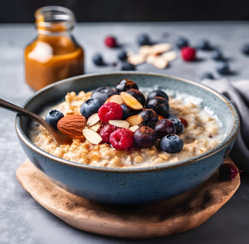 Oatmeal Porridge with Berry and Nuts. Ai Generation Stock Illustration ...