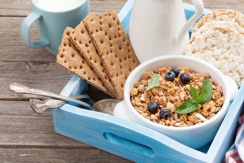 Healthy Breakfast Set with Muesli, Berries and Milk Stock Image Image
