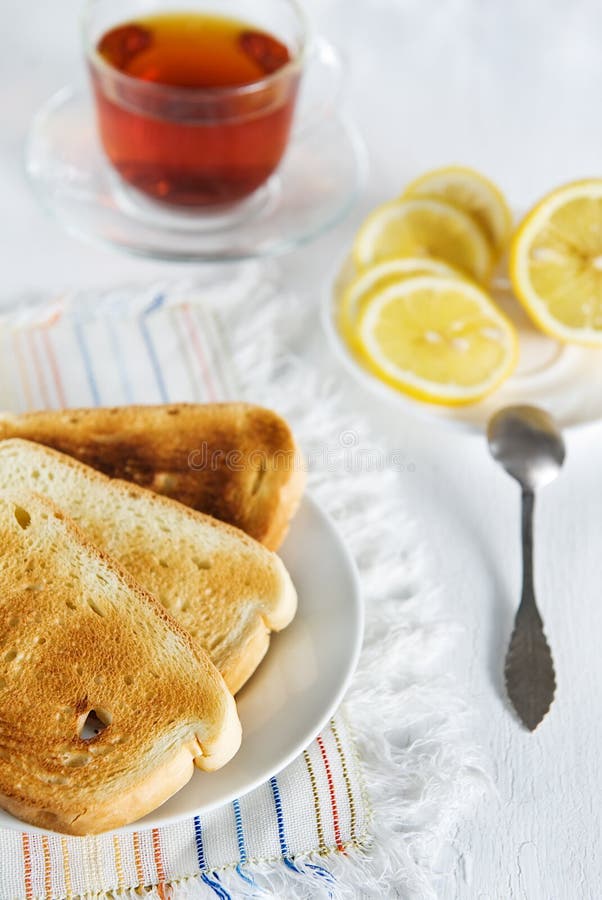 Healthy Breakfast Toast, Tea and Lemon Stock Image Image of healthy