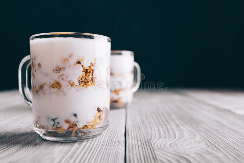 Healthy Breakfast with Yogurt in Glass Cups Stock Image Image of