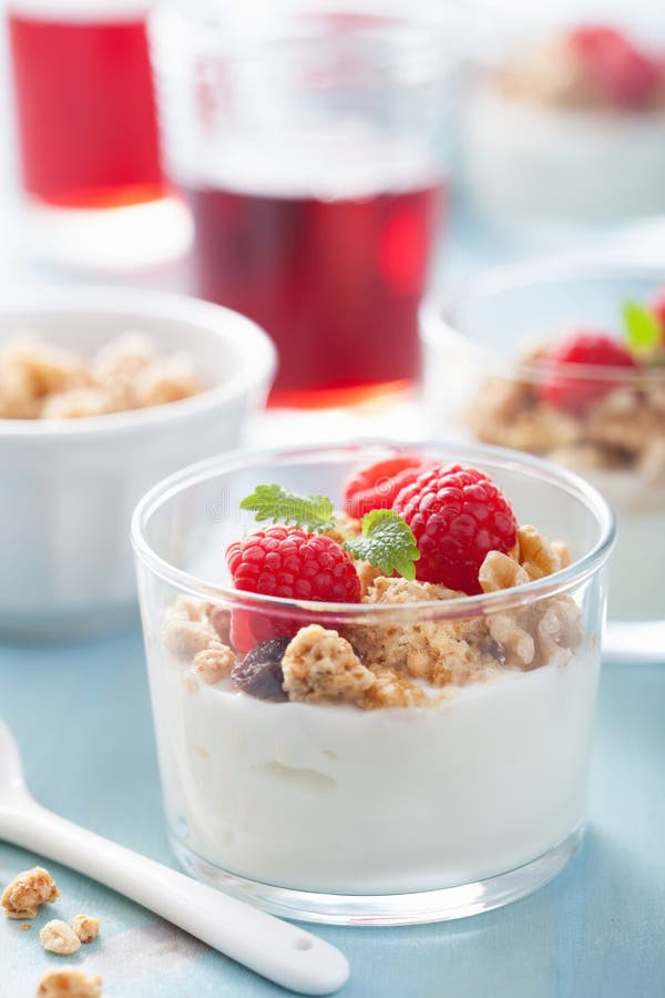 Healthy Breakfast with Yogurt Granola, Raspberry Stock Photo Image of food, drink 38947394