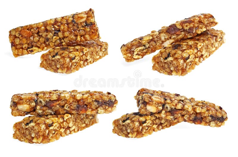 Healthy Cereal Bar Collection on White Background Stock Photo Image