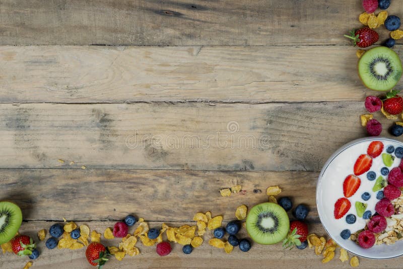 Healthy cereal breakfast shaped frame on the table royalty free stock photos