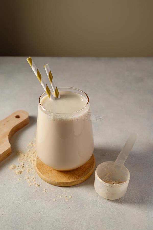 Healthy Chocolate Protein Shake Drink with Straw, and Protein Powder