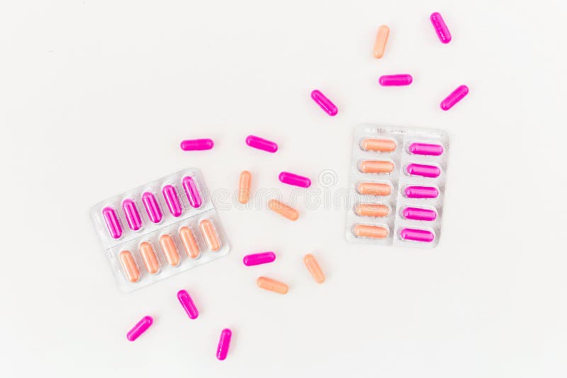 Healthy concept with medical vitamin pills on white background. Flat lay, top view. Medical composition stock images Healthy concept with medical vitamin pills on white background. Flat lay, top view. Medical composition stock images