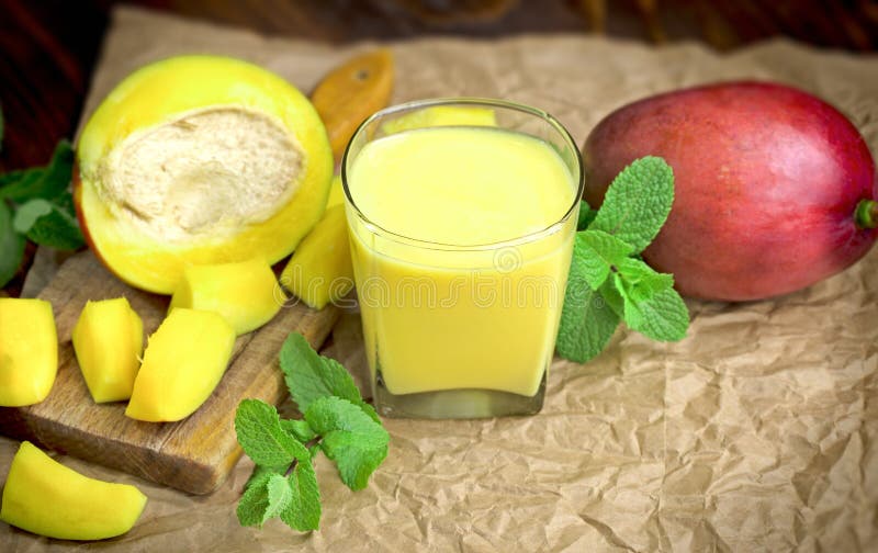 Healthy Drink (beverage) Mango Smoothie (mango Juice) and Fresh Mango