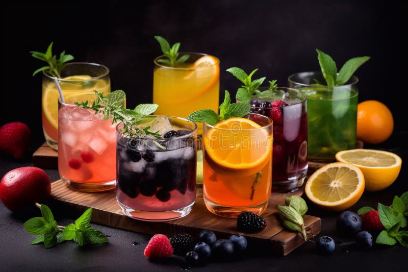 Healthy Drinks and Cocktails. AI Generated Stock Illustration