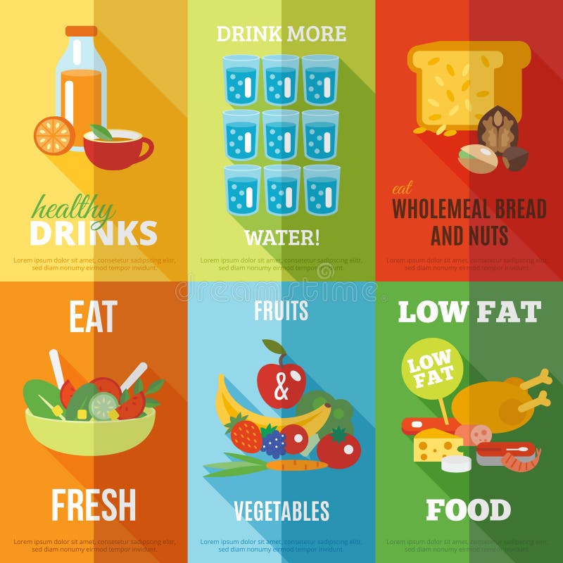 Healthy eating poster set stock vector. Illustration of lunch - 49166871