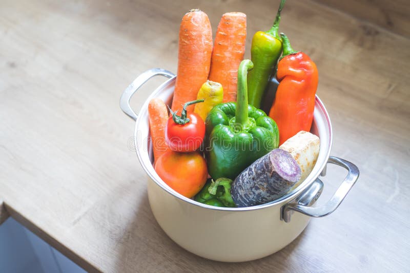 Healthy Eating Topview of Fresh Organic Vegetables in the Kitchen