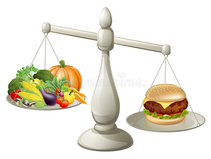 https://thumbs.dreamstime.com/b/healthy-eating-will-power-concept-food-one-side-scales-fast-food-burger-other-burger-weighing-more-42437281.jpg