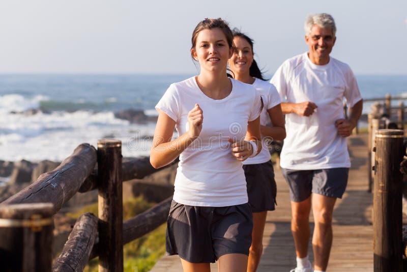 Healthy family jogging