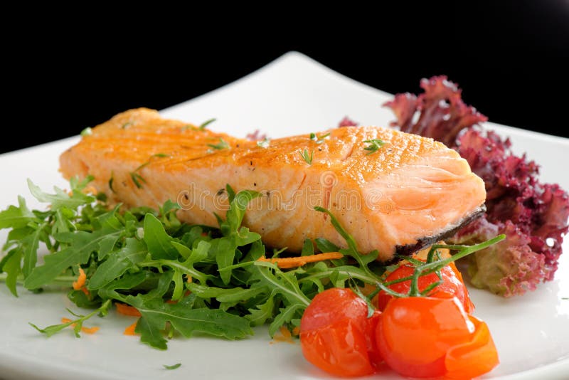 Healthy Fish Cuisine : Baked Pink Salmon Steaks Stock Photo - Image of