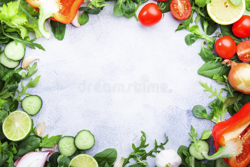 Healthy food background with various green herbs and vegetables. Ingredients for cooking salad. Vegetarian and vegan food concept stock photo Healthy food background with various green herbs and vegetables. Ingredients for cooking salad. Vegetarian and vegan food concept stock photo