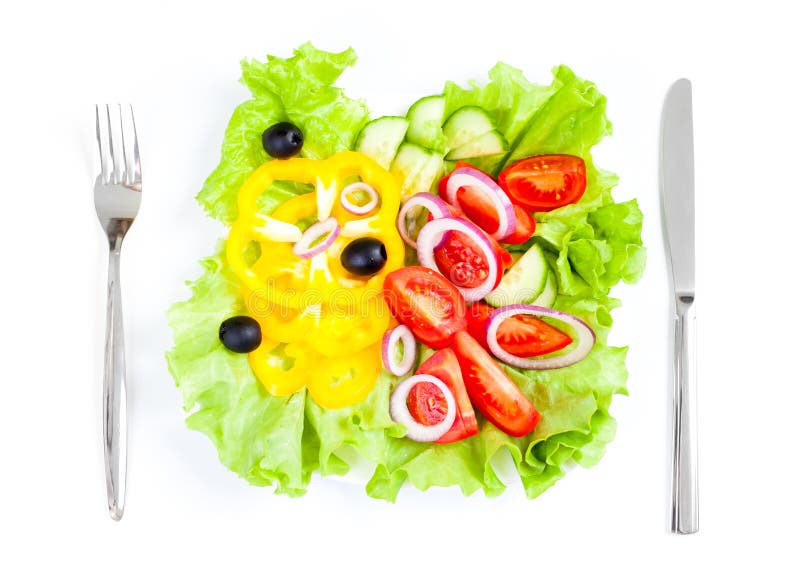 Healthy food fresh vegetable salad knife and fork. Healthy food fresh vegetable salad knife and fork