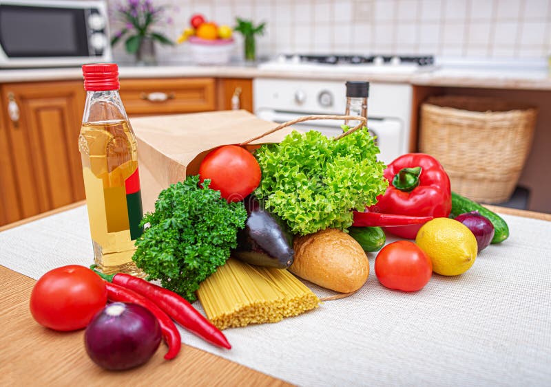 Healthy Food Products on the Table in the Kitchen. Stock Image Image of health, fresh 219560305