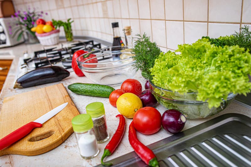 Healthy Food Products on the Table in the Kitchen. Stock Photo Image