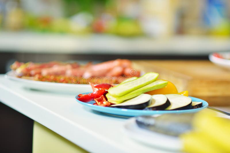 Healthy Foods are on the Table in the Kitchen Stock Image Image of
