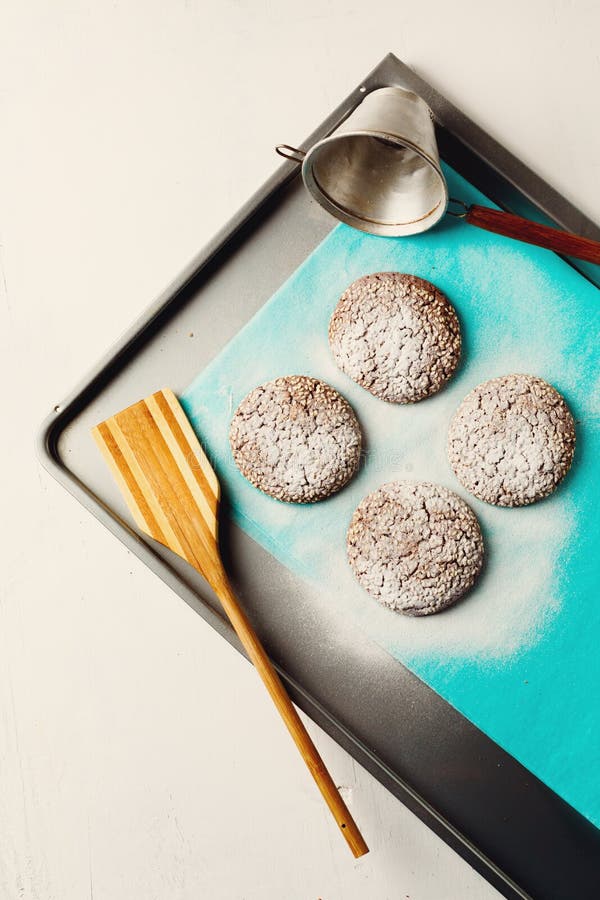 Healthy Fresh Baked Cookies on Baking Tray Stock Image Image of crumb