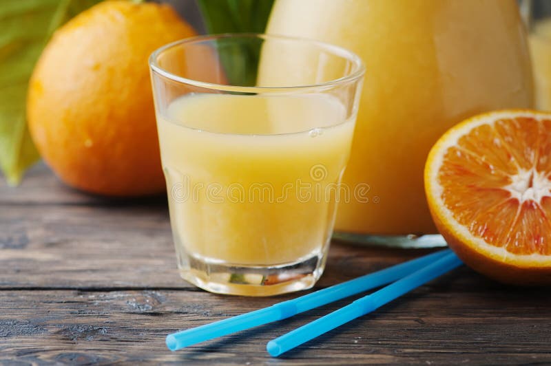 Healthy Fresh Orange Juice on the Woodent Table Stock Photo Image of