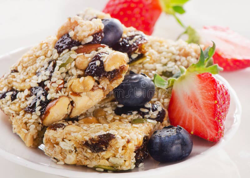 Healthy Fruit and Nut Granola Bars on a Plate Stock Photo Image of