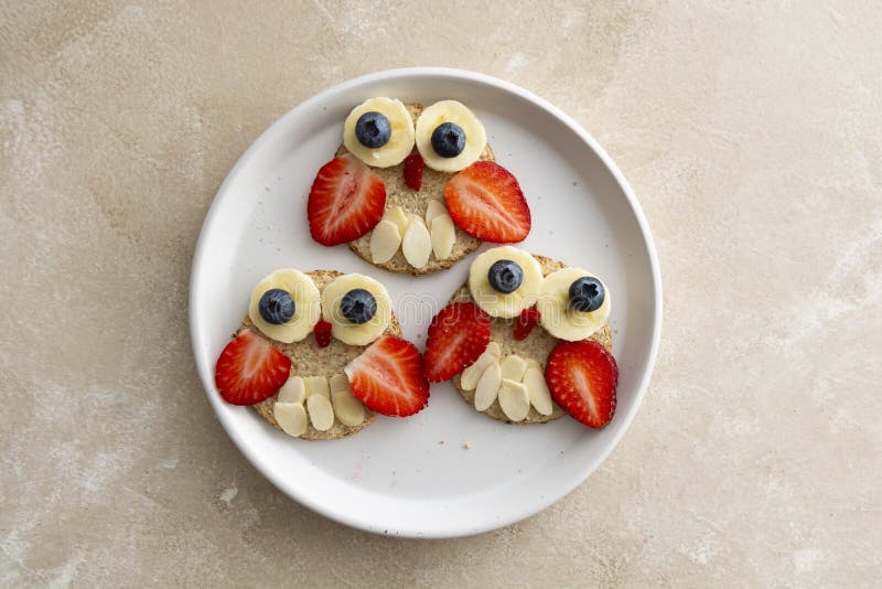 Healthy Fun Food for Kids. Whole Meal Owl Crackers with Berries Stock ...
