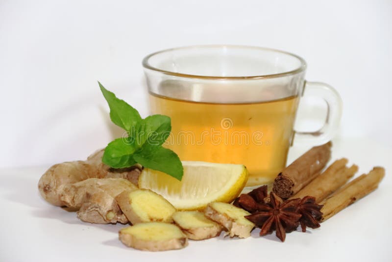 Healthy Ginger Tea with Mint Cinnamon, Lemon and Honey Stock Image