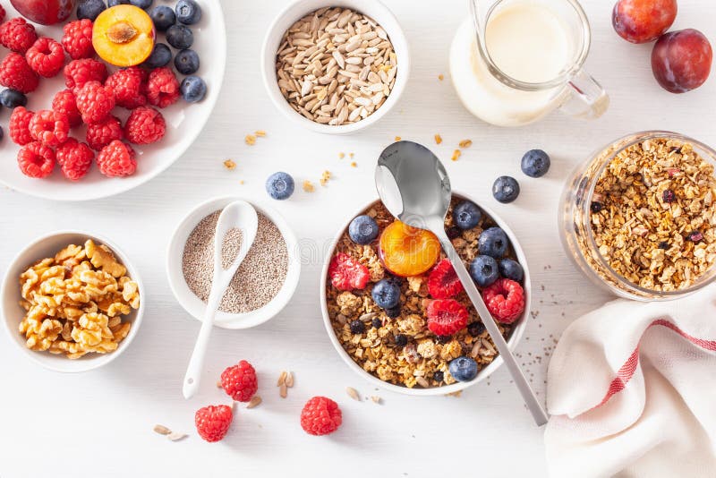 Healthy Granola for Breakfast with Berry Fruit Nut, Vegan Milk Stock Photo Image of clean