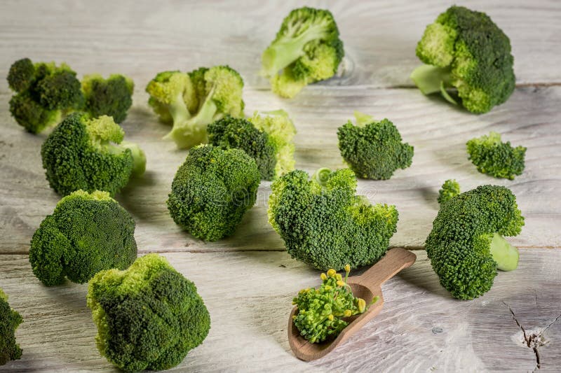 Healthy Green Organic Raw Broccoli Florets Ready for Cooking Stock