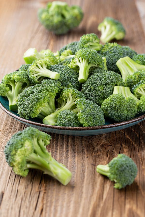 Healthy Green Organic Raw Broccoli Florets Ready for Cooking Stock