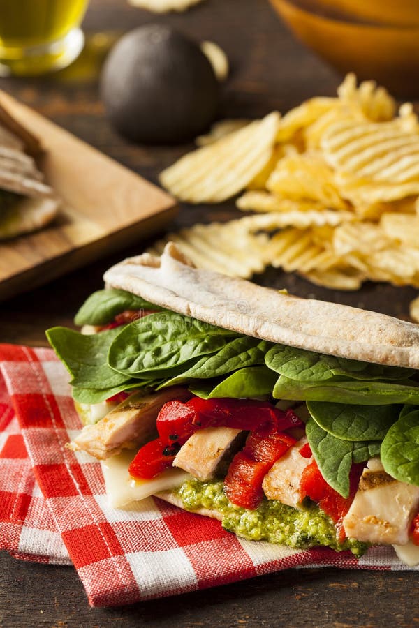 Healthy Grilled Chicken Pesto Flatbread Stock Image Image of tomatoes