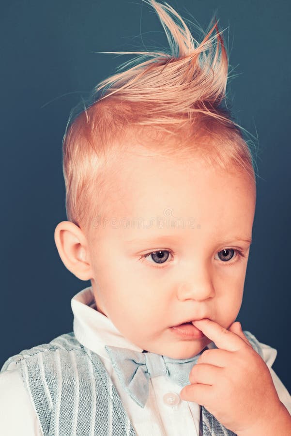 Healthy Hair Care Habits. Small Child with Messy Top Haircut. Small Boy  with Stylish Haircut Stock Photo - Image of stylish, haircut: 141703576