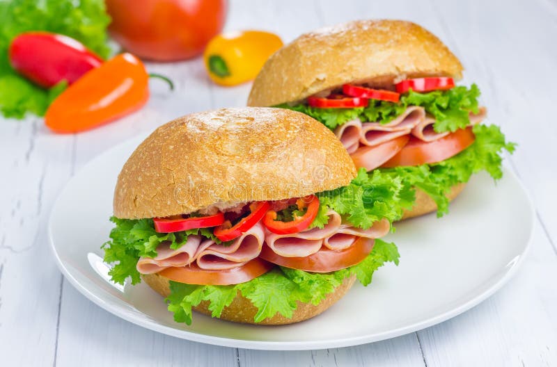 Healthy Ham Sandwiches on the Plate Stock Photo Image of food, fast