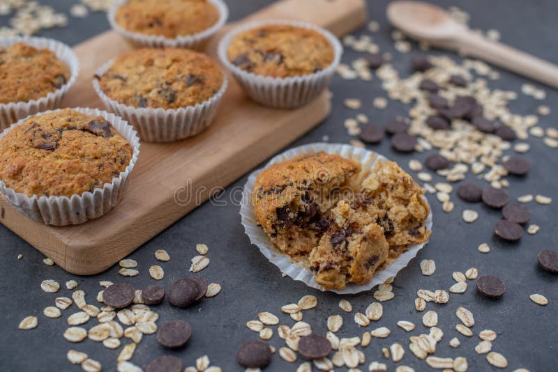 Healthy Home Made Oat Muffins with Chocolate Chips Stock Image Image of british, food 211803923