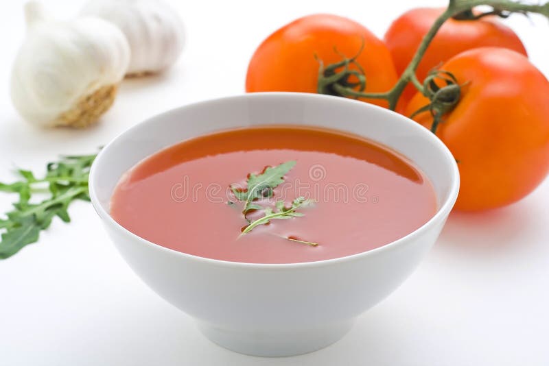 Healthy homemade tomato soup and vegetables