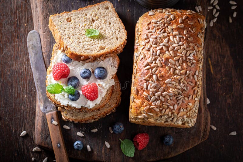 Healthy and Homemade Whole Grain Bread for Healthy Breakfast Stock