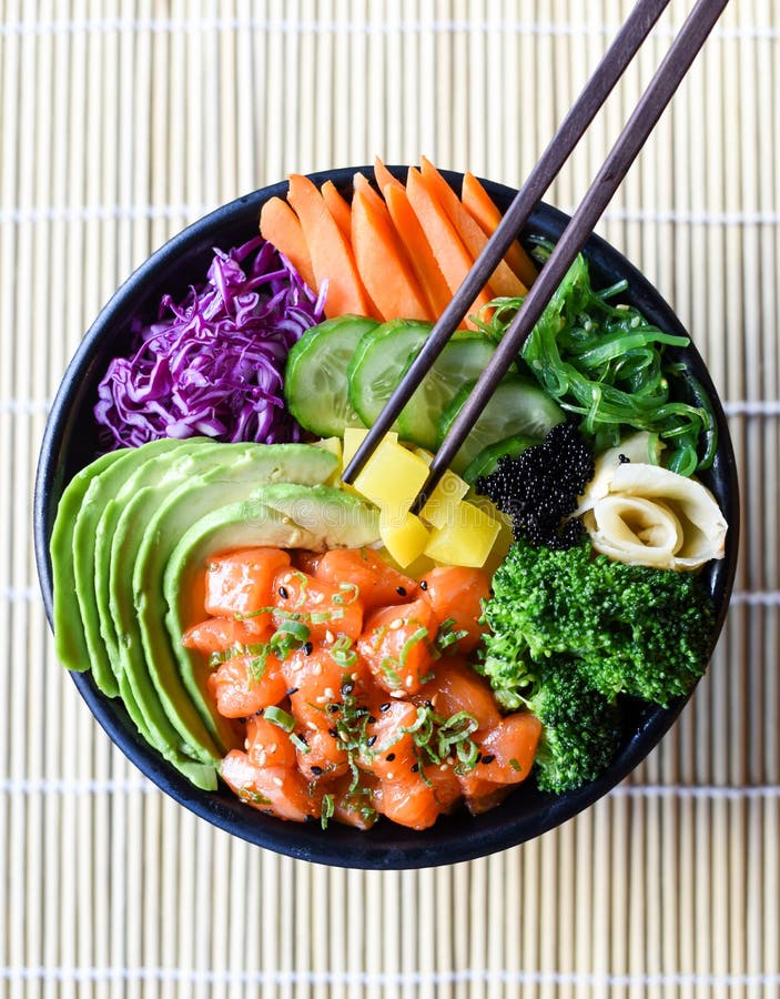 Healthy Japanese Salmon Poke Bowl Stock Image - Image of gourmet, bowl ...