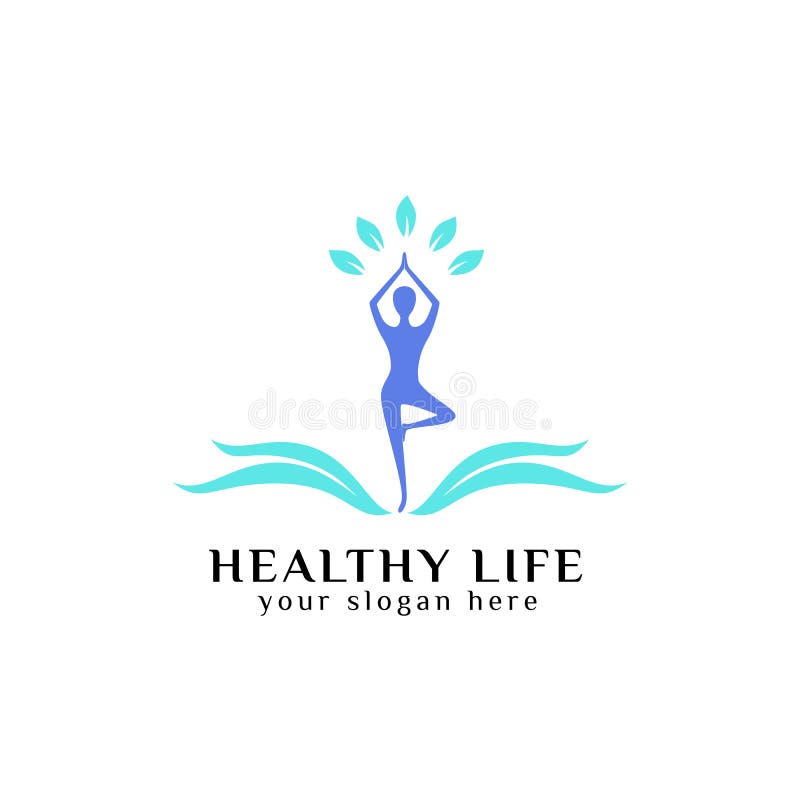 Healthy life logo design vector in blue color. healthcare logo vector icon stock illustration Healthy life logo design vector in blue color. healthcare logo vector icon stock illustration