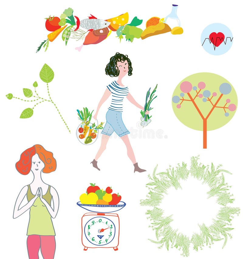 Healthy lifestyle and eating infographic set royalty free illustration