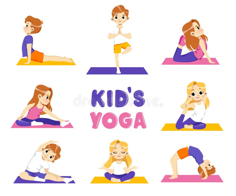 Healthy Lifestyle Illustration with Set of Kids Doing Yoga. Gymnastics ...